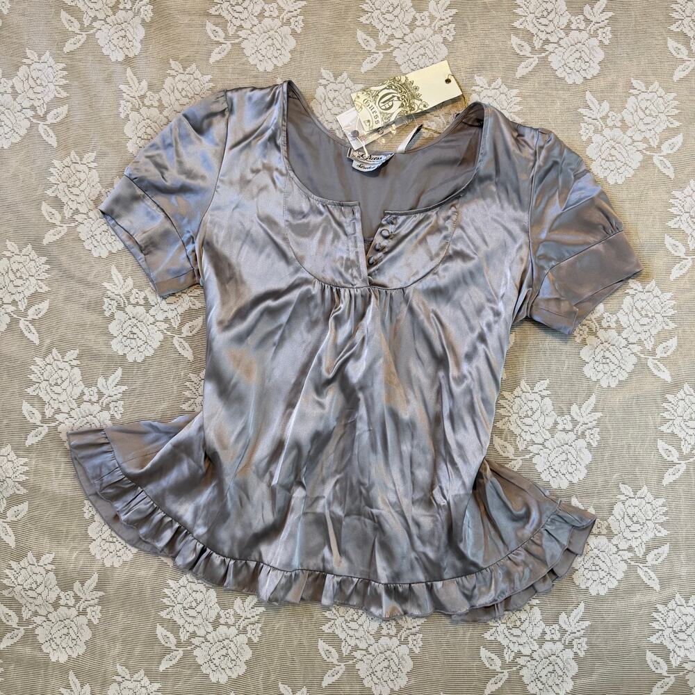 NWT Guess Silvester Silk Satin Ruffle Top Size Medium